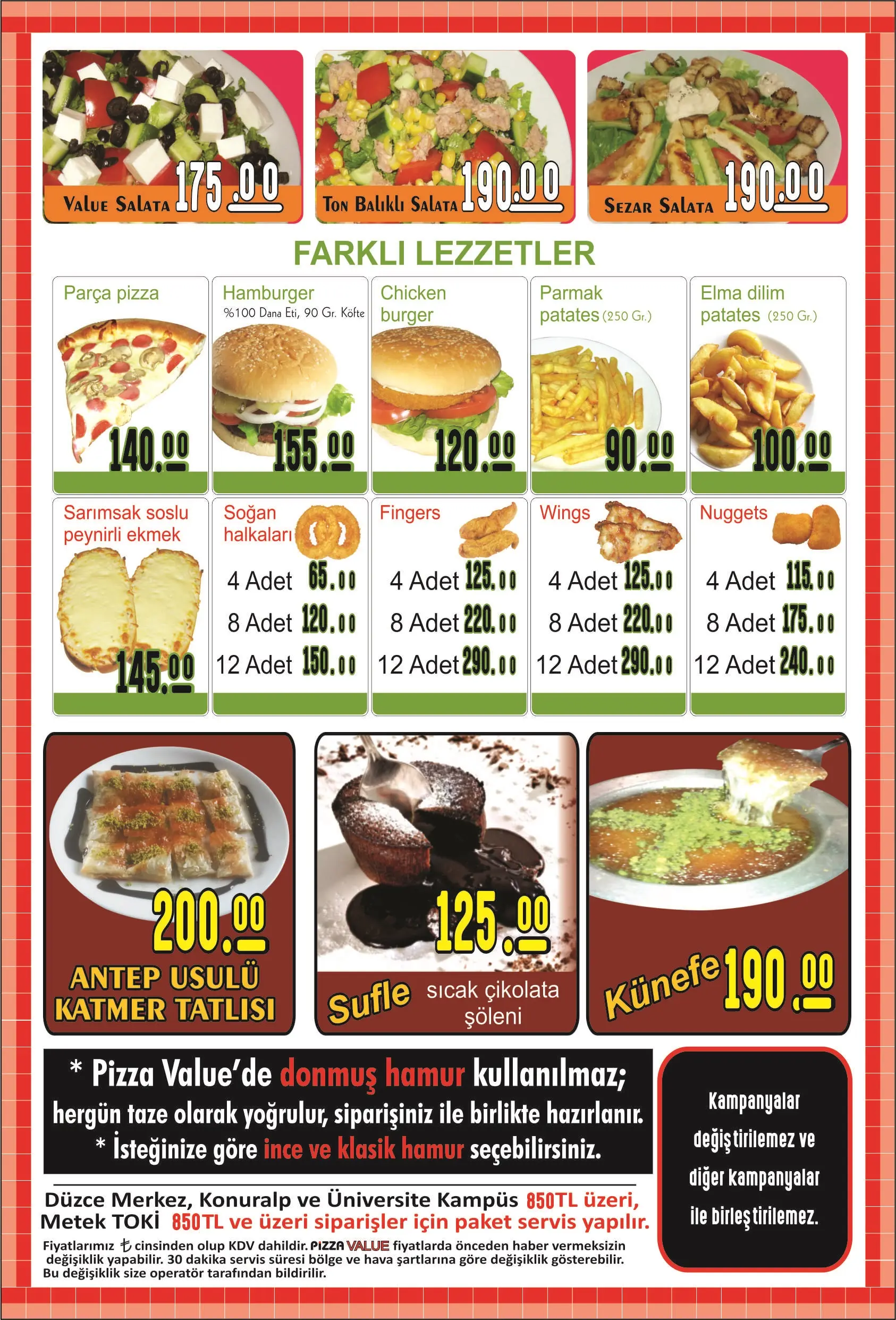Fiyat Listesi Düzce Pizza  - Pizza Value